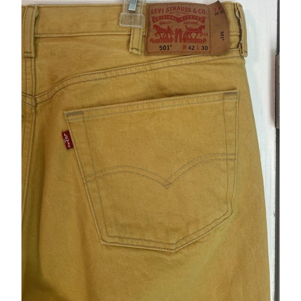 Levis 501 Yellow Jeans Mens 42x30 (Measures 39x27.5) Button Fly Straight Patina